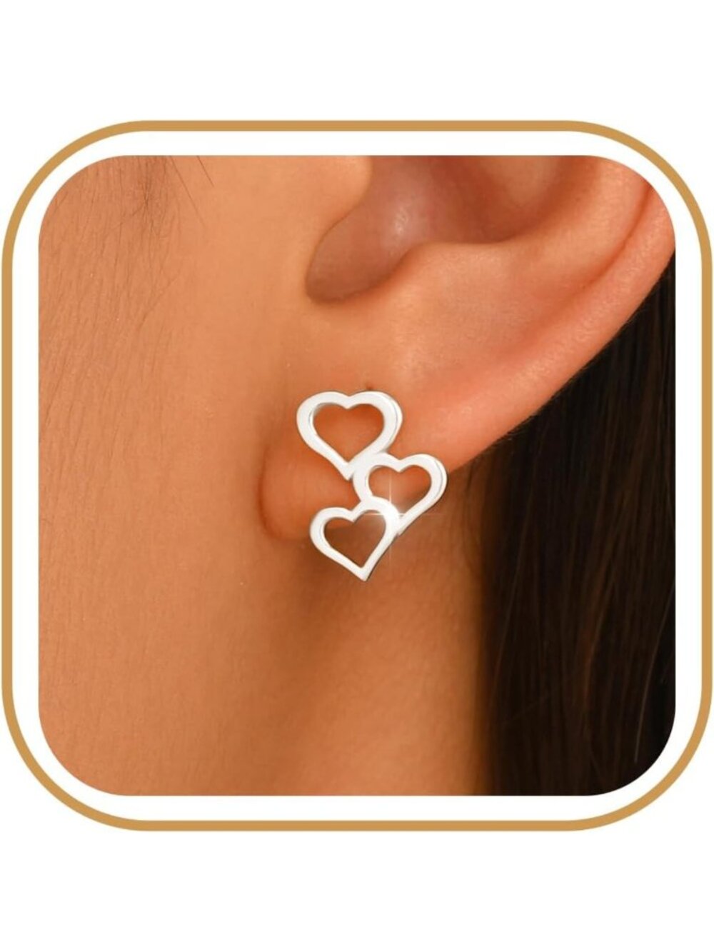 Sterling Silver Triple Hearts Stud Earrings for Women - Elegant Gradient Design